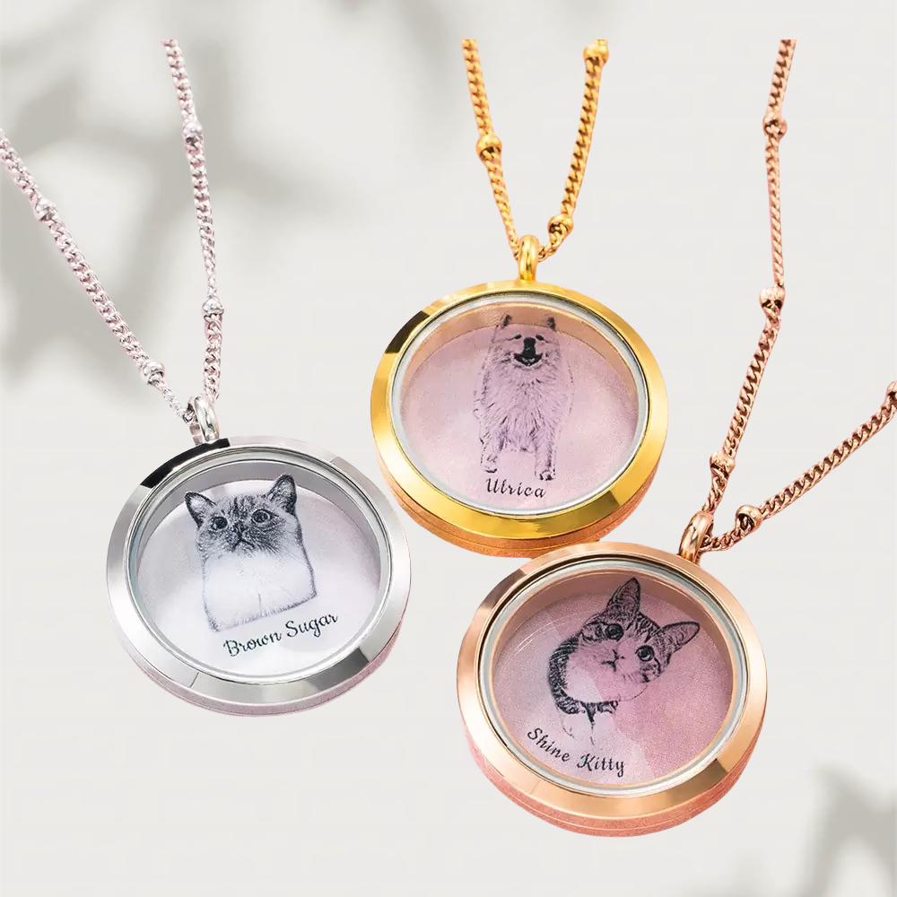 Custom Pet Fur Locket Urn Necklace with Photo & Name