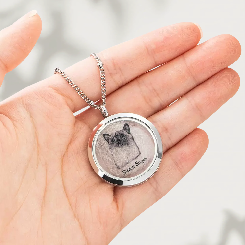 Custom Pet Fur Locket Urn Necklace with Photo & Name