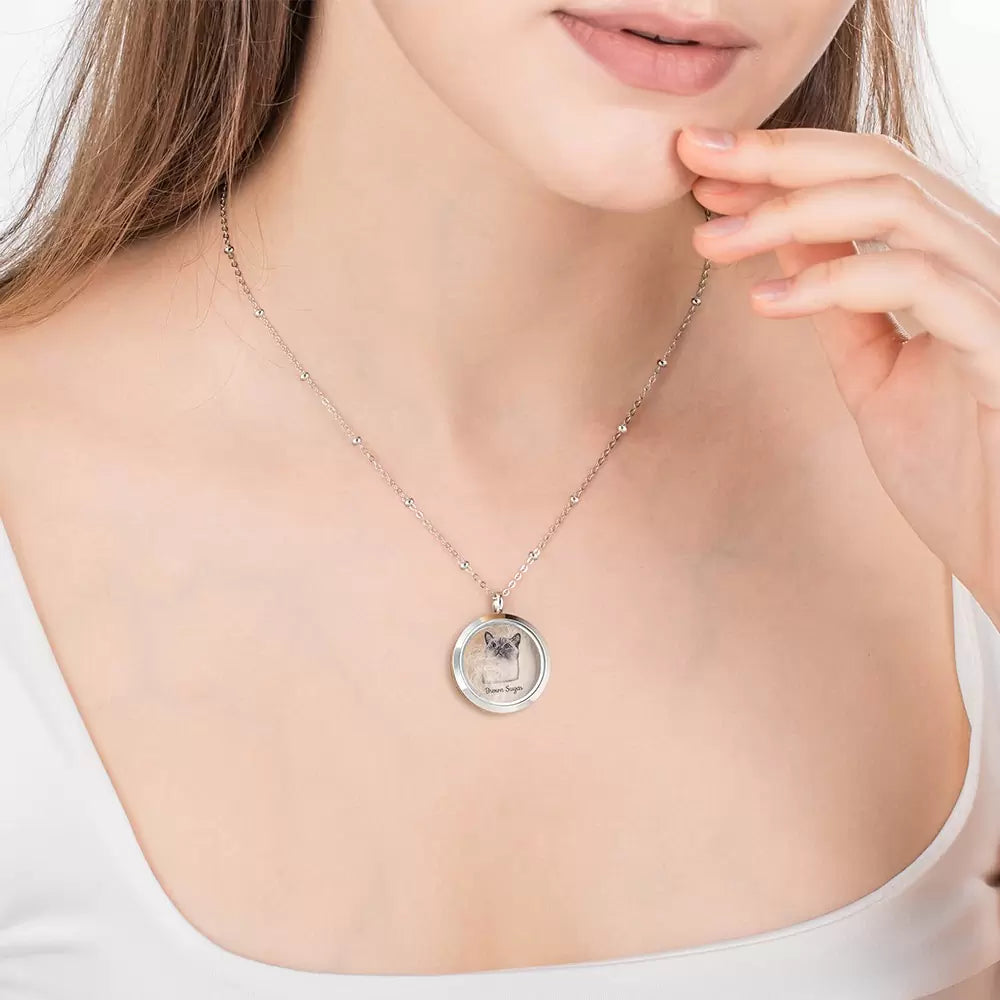 Custom Pet Fur Locket Urn Necklace with Photo & Name