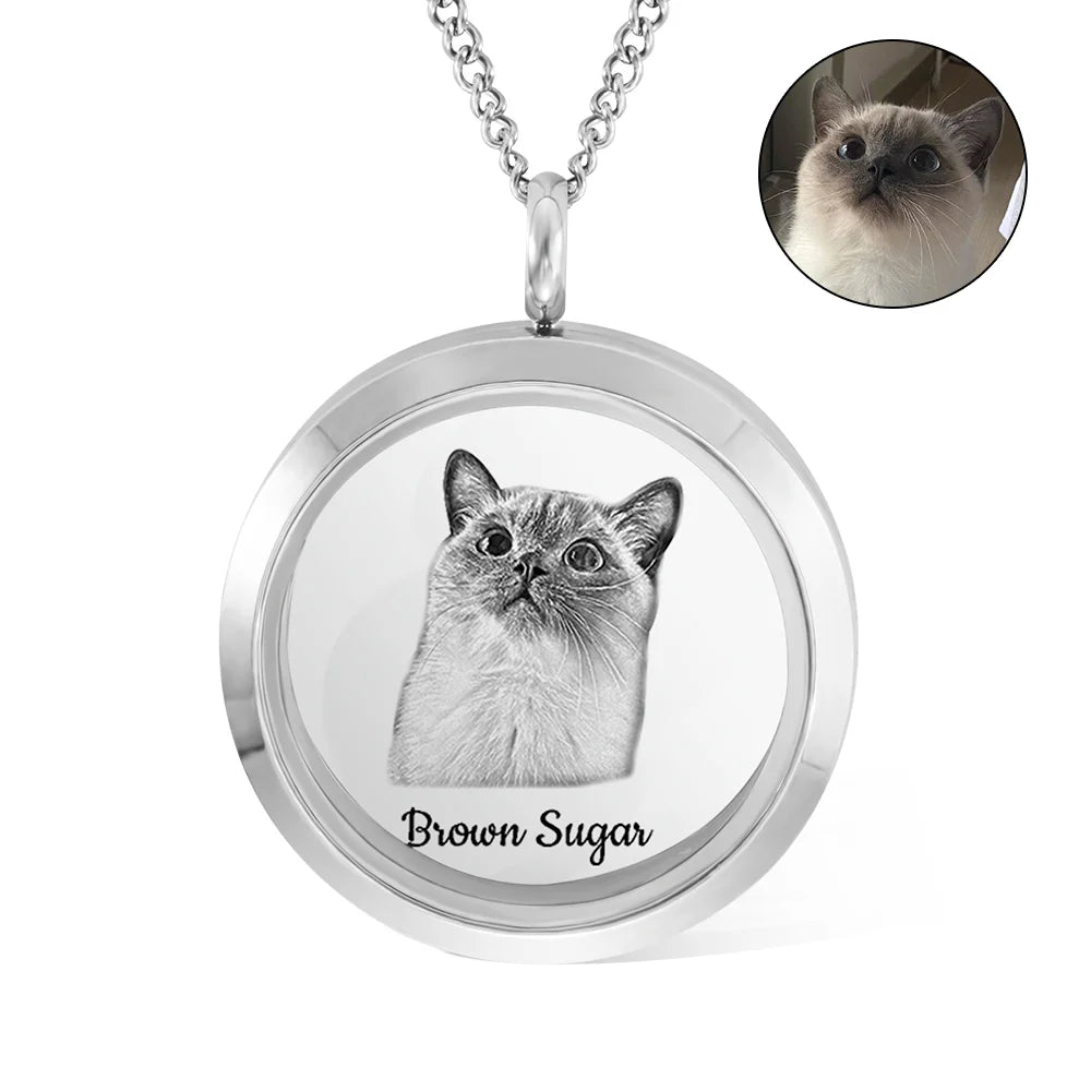 Custom Pet Fur Locket Urn Necklace with Photo & Name