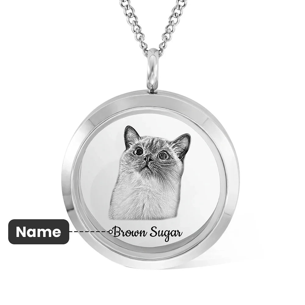 Custom Pet Fur Locket Urn Necklace with Photo & Name
