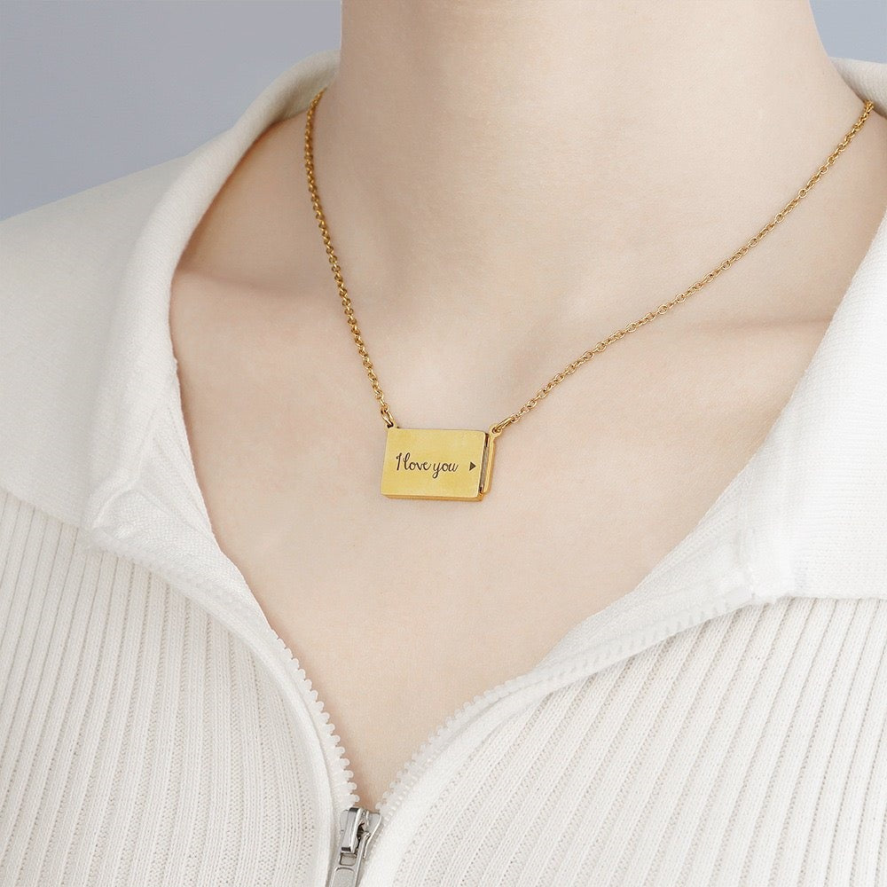 Customized Engraved Photo Envelope Pendant Necklace